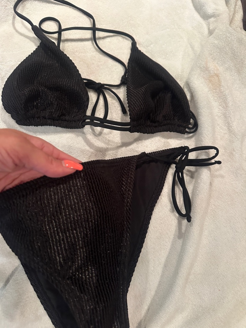 Black Ribbed String Bikini Set - Picture 3 of 3